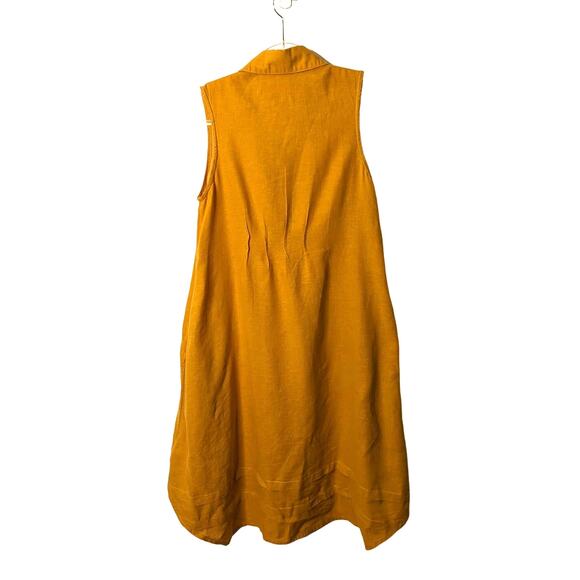 Yuvita Sleeveless Linen Pintuck Pleated Midi Dress Marigold Yellow A-Line XS - Picture 3 of 10